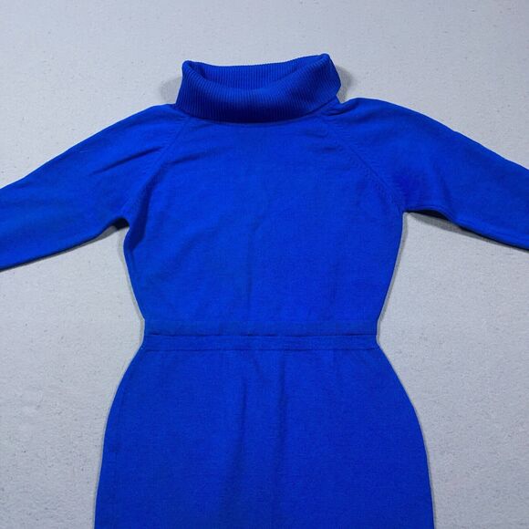 Jerna of Italy Sweater Dress Women Small Blue Wool Turtleneck 70s Minimalist - Picture 2 of 12